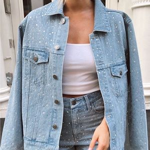 Show Me Your Mumu Dover Denim rhinestone Denim Jacket Embellished Indigo NWT XS